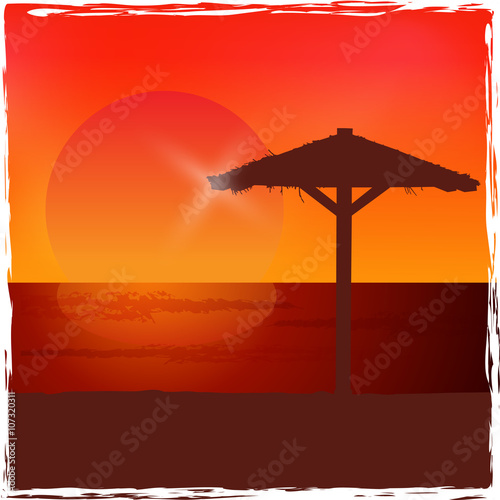 Sunset on the beach. Vector background.