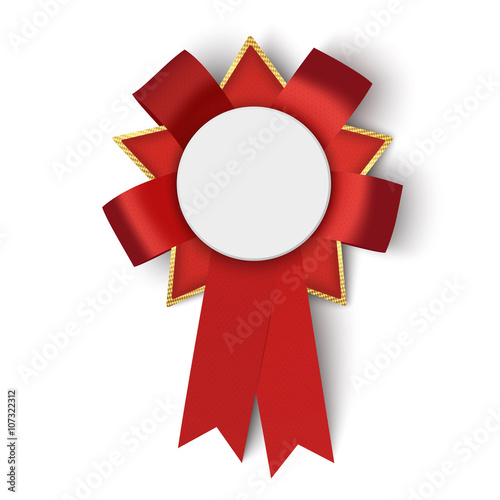 Realistic red fabric award ribbon with blank space. Vector illustration.