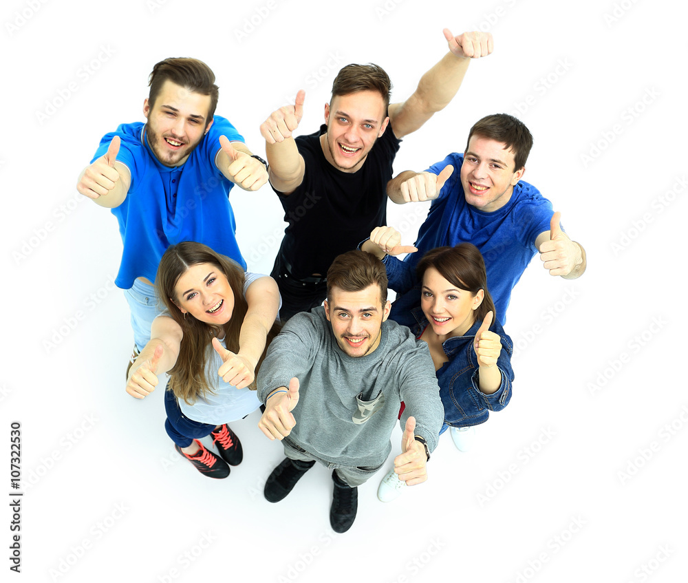 Happy joyful group of friends cheering isolated on white background Happy joyful group of friends cheering isolated on white background