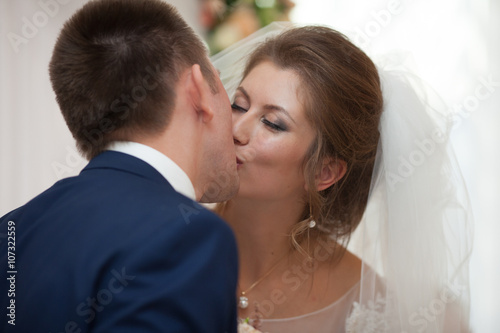  stylish luxury happy bride and groom kissing, celebrating wedd