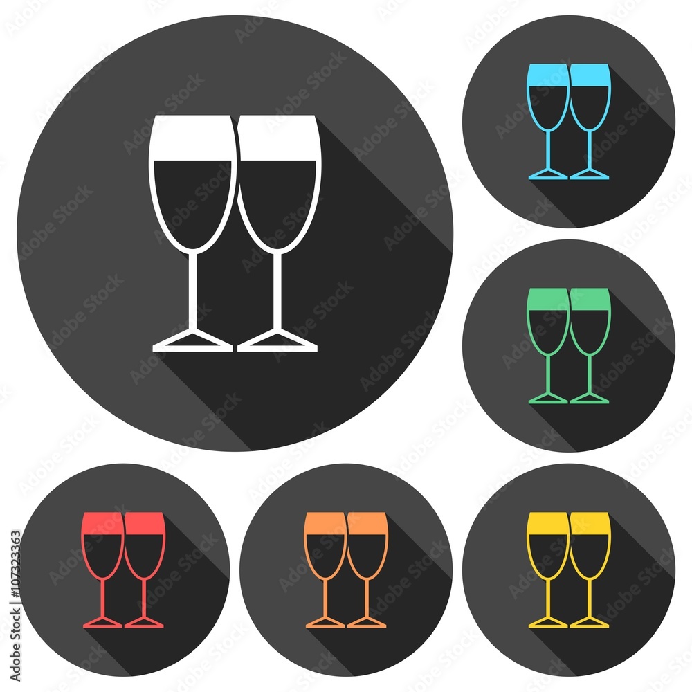 Drink icons set with long shadow