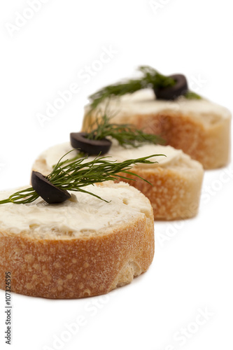 baguette slices with dill and olive