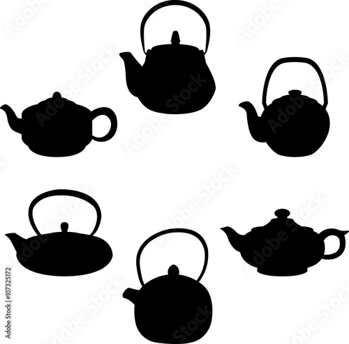 Vector set of isolated icon silhouette teapots