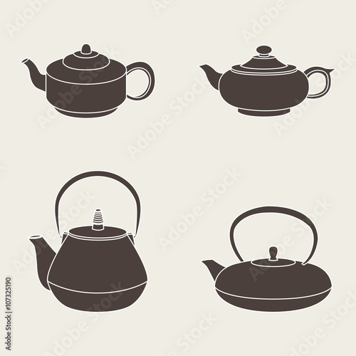 Set isolated icon silhouette teapots
