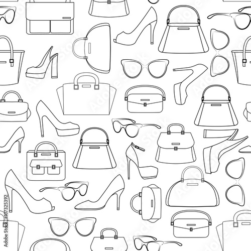 Seamless pattern of bags and shoes