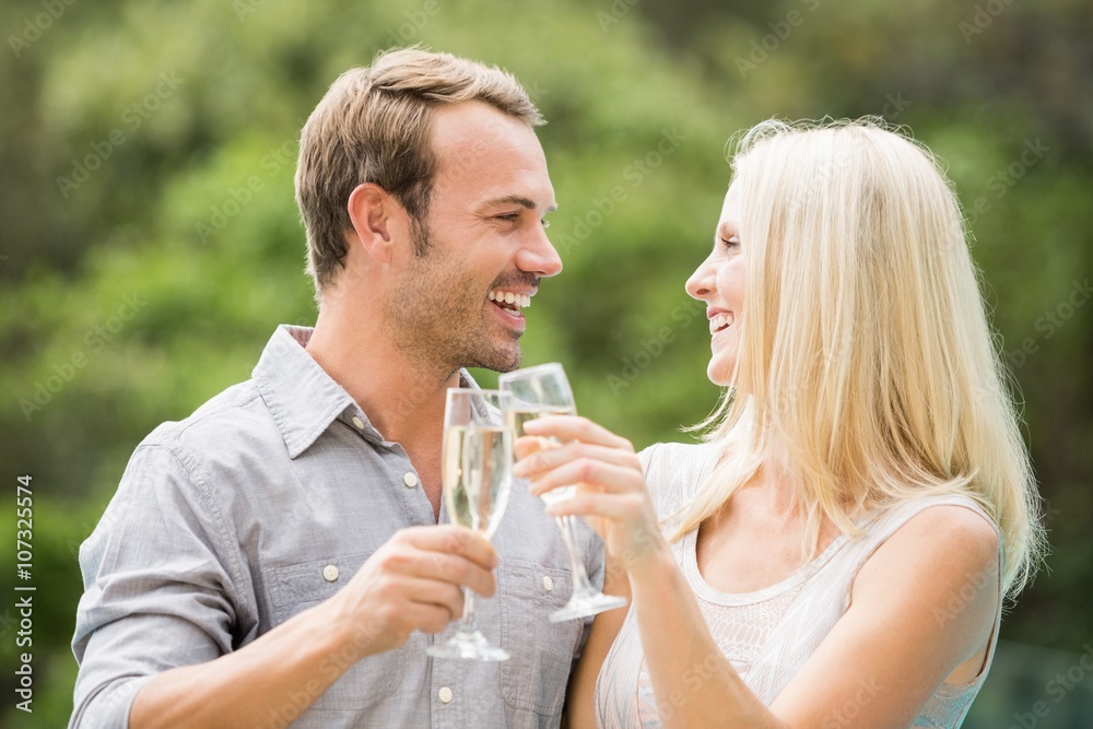 Smiling couple toasting champagne flutes Smiling couple toasting champagne flutes