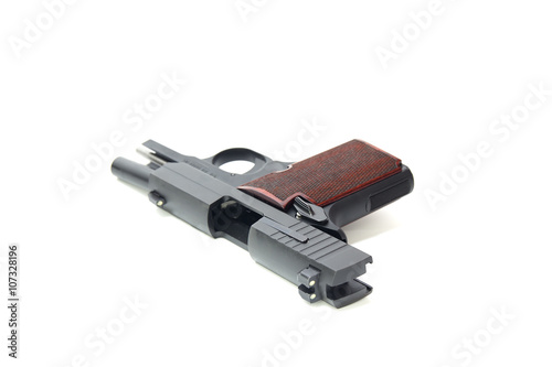 slide hold pistol isolated on white background