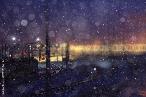 winter night view of the railway north landscape © kichigin19