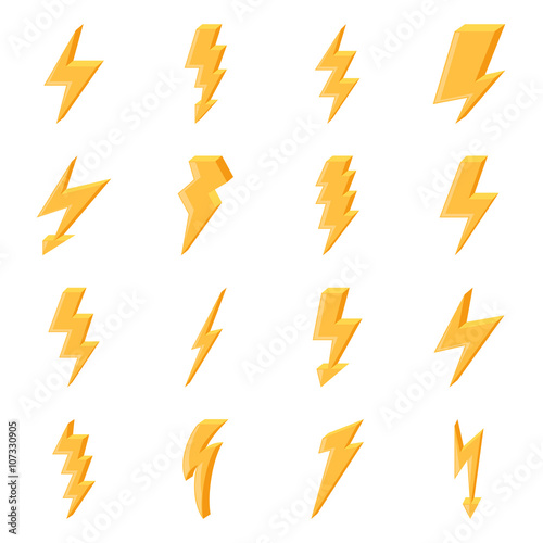 Set of yellow lightning icons