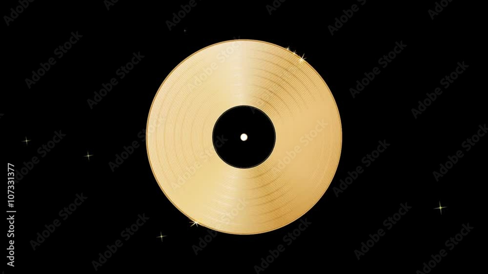 Golden disc rotation with golden stars. Looping
