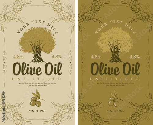 set of labels for olive oils with olive tree