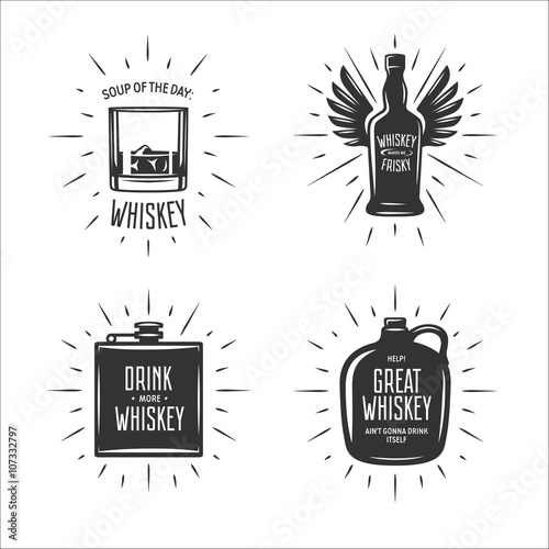 Whiskey related typography vector set. Quotes about whiskey.