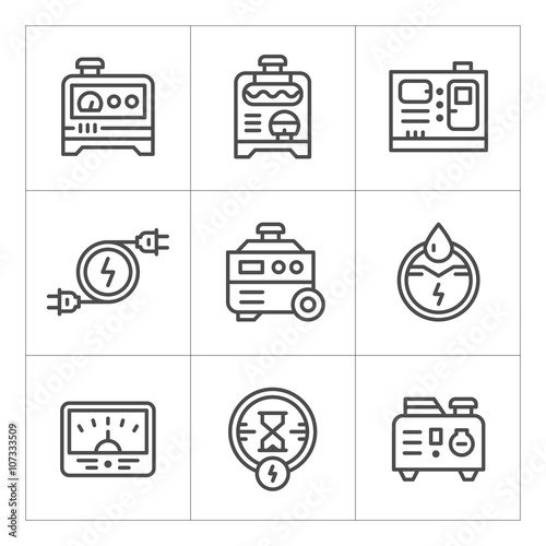 Set line icons of electrical generator