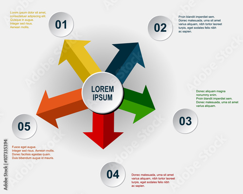 Vector colored five arrows numbered infographic template