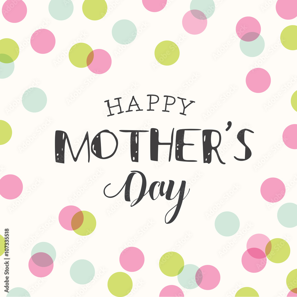 Happy mothers day card, polka dots pattern background. Editable logo vector design.