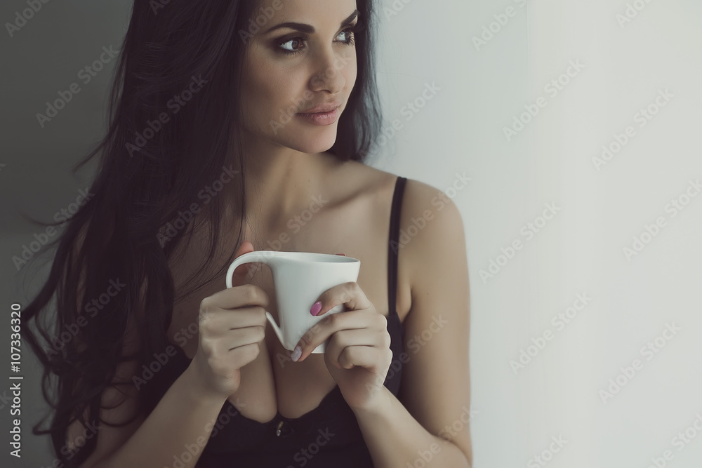 Sexy woman with cup of coffee Sexy woman with cup of coffee
