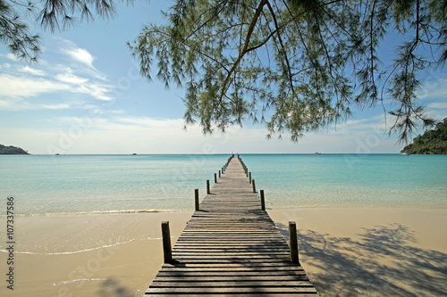 wooden jetty on sunny beach photo