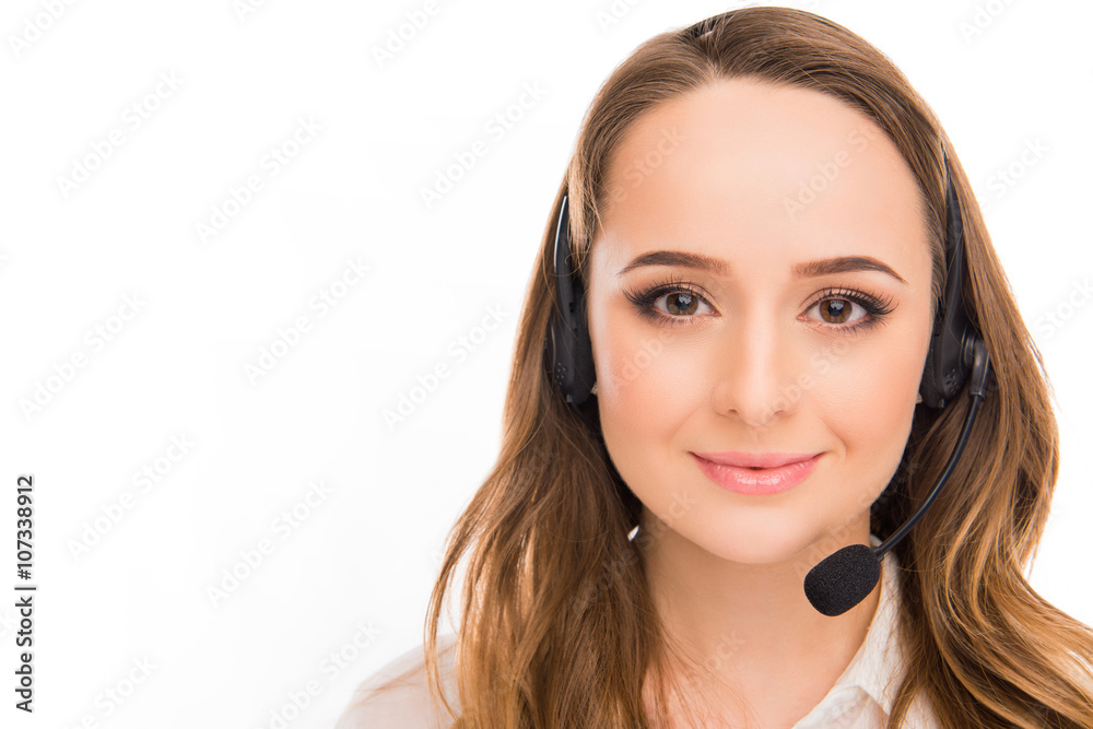 Portrait of beautiful young woman an agent of call centre Portrait of beautiful young woman an agent of call centre