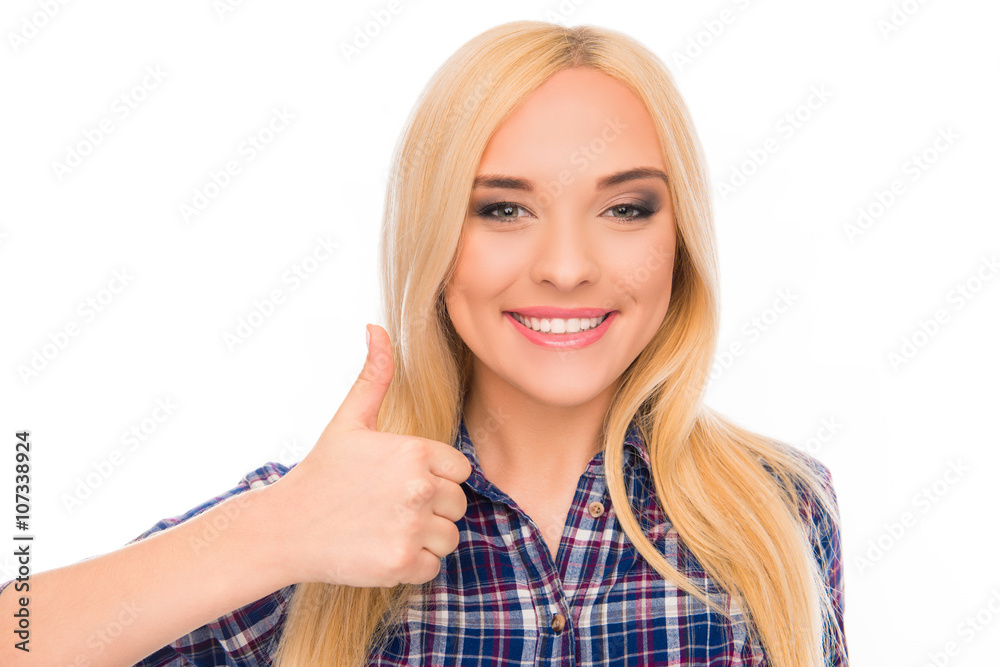 Close up portrait of attractive cheerful girl gesturing Close up portrait of attractive cheerful girl gesturing