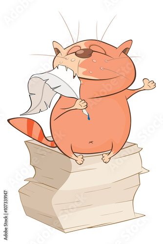 Illustration of a Cute Cat Writer. Cartoon Character