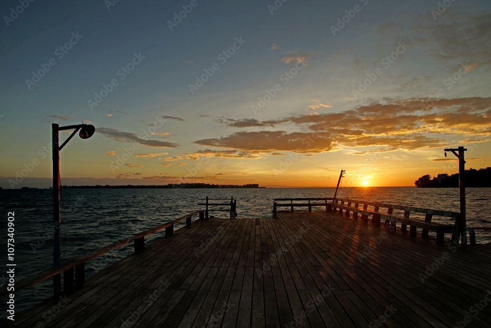 wooden jetty on sunny