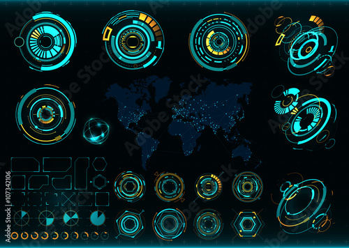 Abstract future, concept vector futuristic interface. Communications map of the world photo