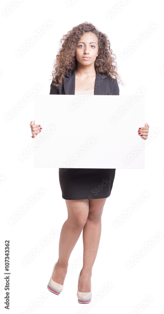 Young Curly Haired Businesswoman - Holding board Young Curly Haired Businesswoman - Holding board