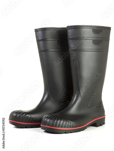 Black Wellington Gum Boots isolated on white background photo
