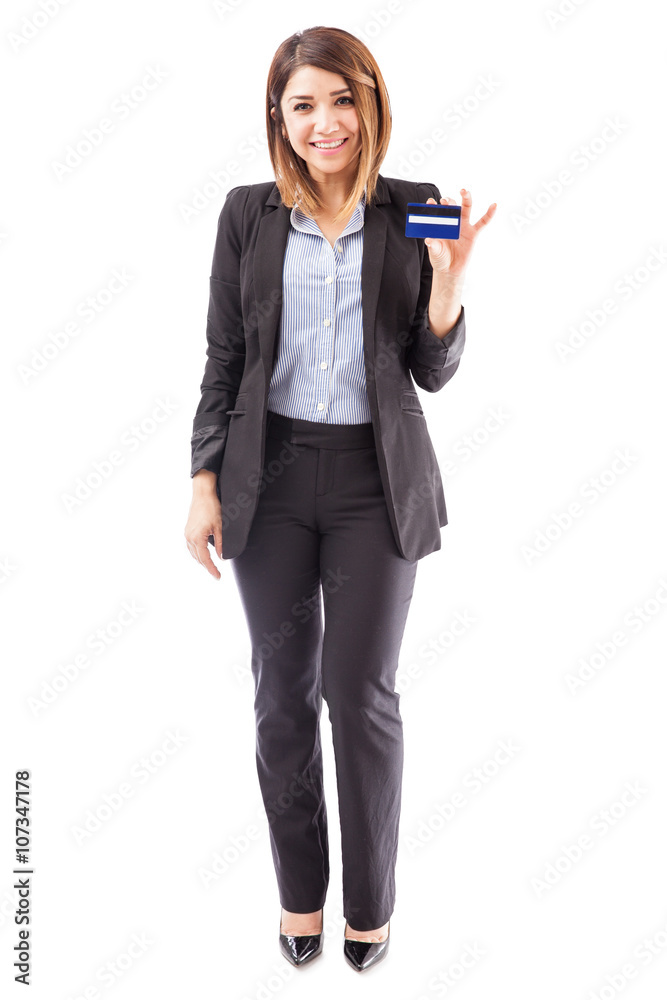 Bank representative with a credit card