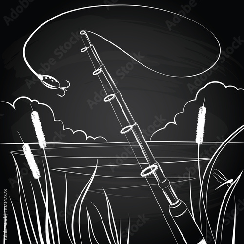 Fishing bait near the pond vector illustraton