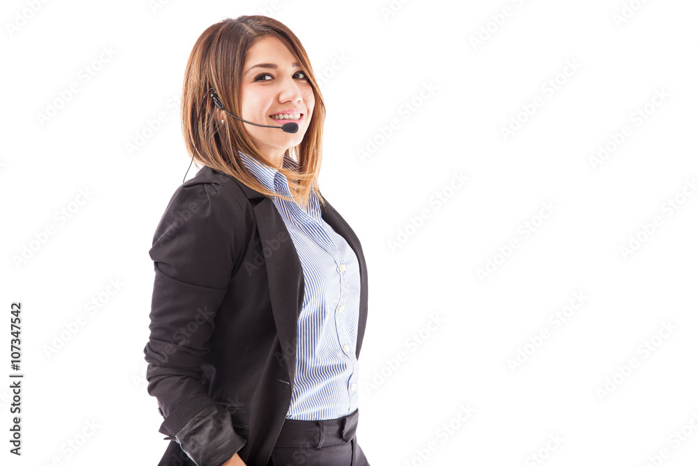 Cute girl working at a call center Cute girl working at a call center