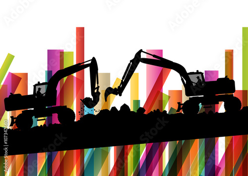 Excavator bulldozer industrial land digging machinery silhouette