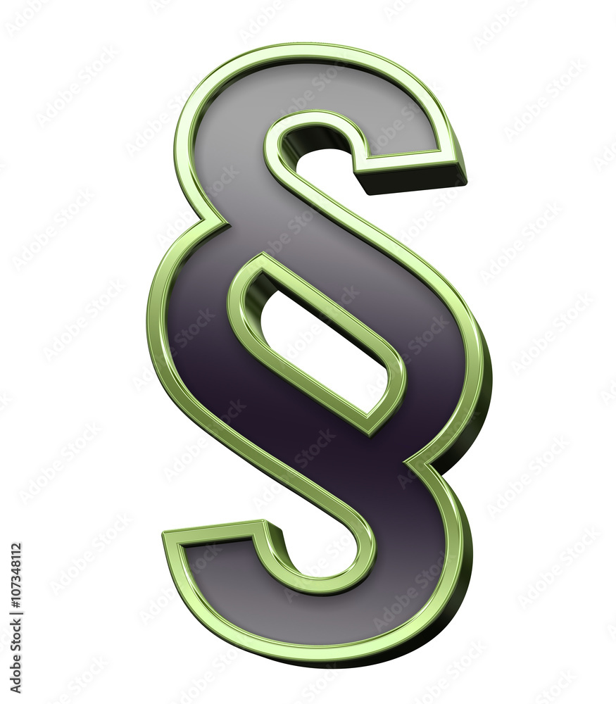 Paragraph sign from black with green shiny frame alphabet set, isolated on white. 3D illustration. Paragraph sign from black with green shiny frame alphabet set, isolated on white. 3D illustration.