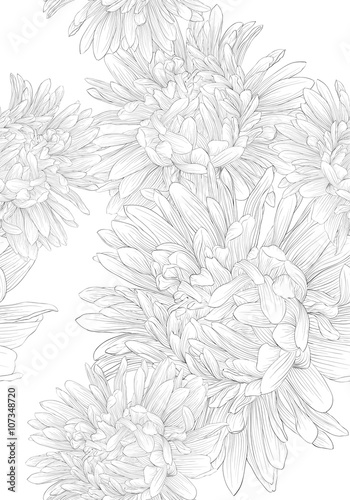 Beautiful monochrome black and white seamless background with flowers.