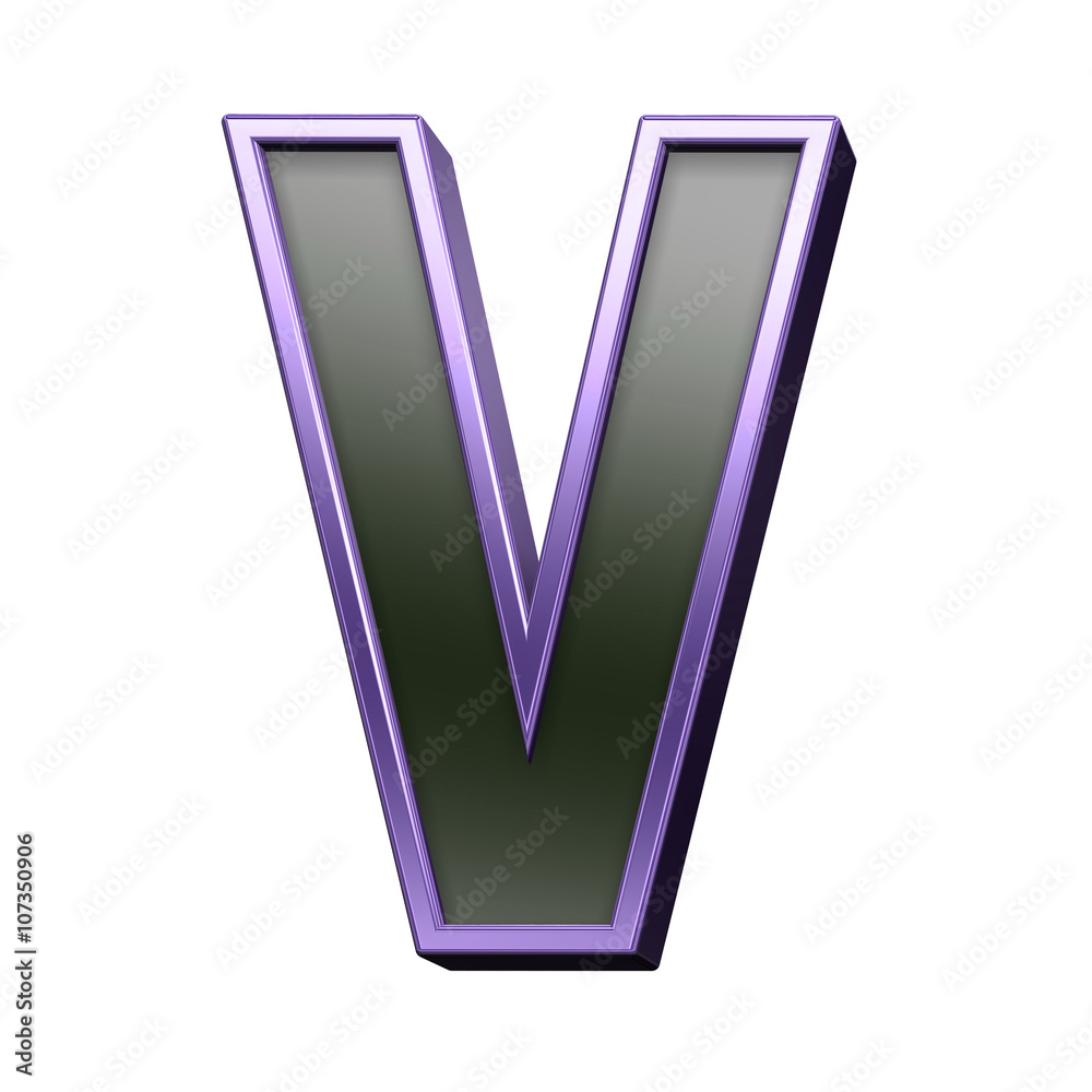 One letter from black with violet shiny frame alphabet set, isolated on white. 3D illustration. One letter from black with violet shiny frame alphabet set, isolated on white. 3D illustration.
