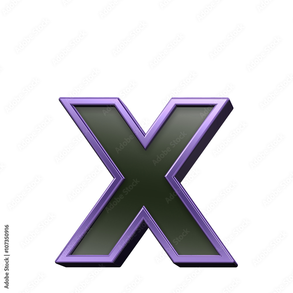 One lower case letter from black with violet shiny frame alphabet set, isolated on white. 3D illustration. One lower case letter from black with violet shiny frame alphabet set, isolated on white. 3D illustration.