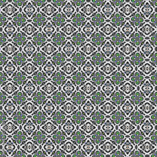 Fretwork floral pattern seamless pattern. A digital painting, a handmade image using digital brushes and blending modes on virtual canvas. 