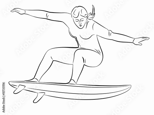 Silhouette of surfer, vector drawing