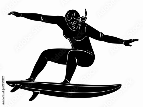 Silhouette of surfer, vector drawing