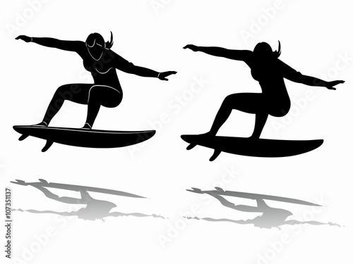 Silhouette of surfer, vector drawing