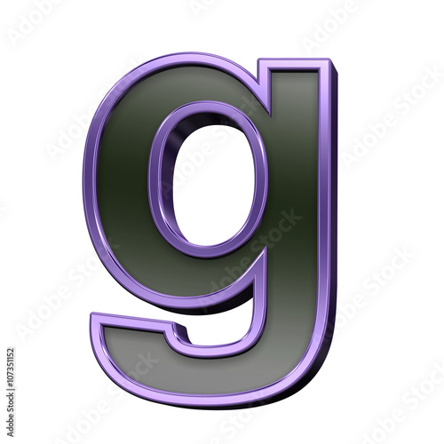 One lower case letter from black with violet shiny frame alphabet set, isolated on white. 3D illustration.