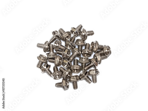 Pile of Computer Screws on White