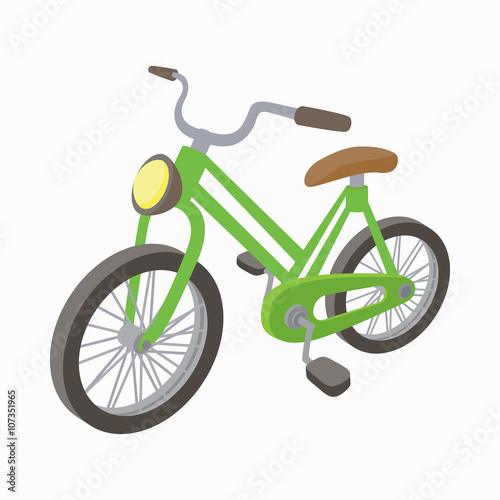 Green bike icon, cartoon style