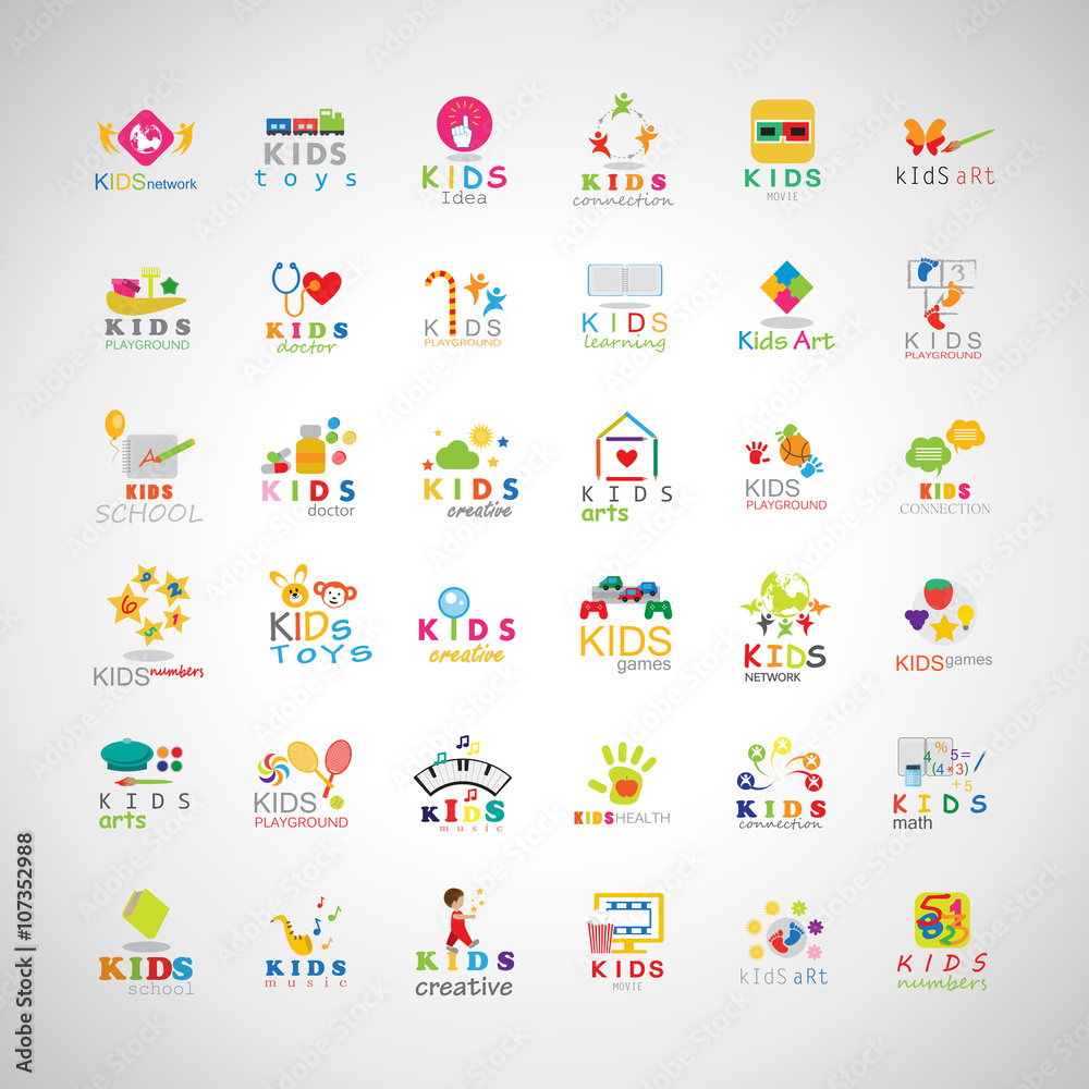 Children Icons SetIsolated On Gray Background.Vector Illustration