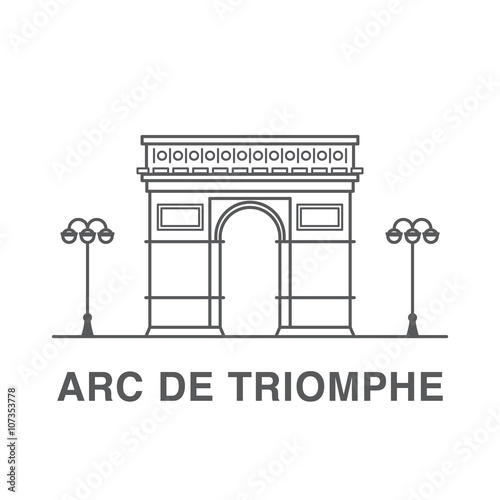 Arc de triomphe Paris, France illustration made in outline style. World famous landmarks collection.