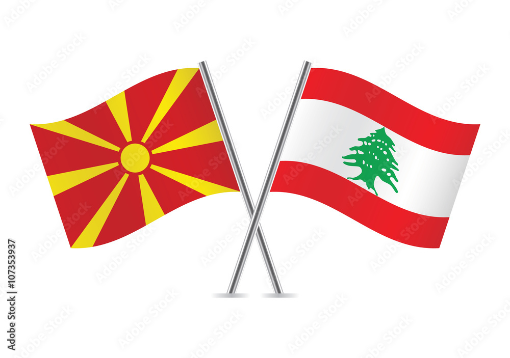 Macedonian and Lebanese flags. Vector illustration.