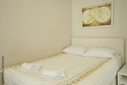 Fototapeta Naklejka Na Ścianę i Meble -  Interior of a modern bedroom in a guest house in Herceg-Novi, Montenegro