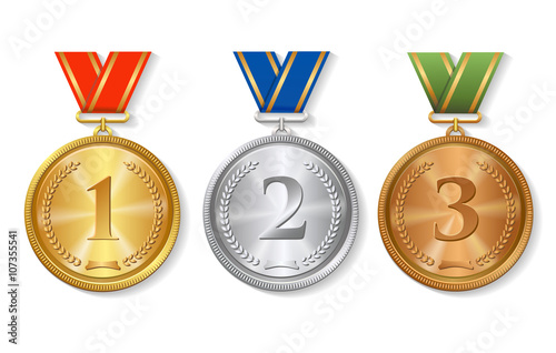 Vector Award  gold, silver and bronze Medals Set isolated 