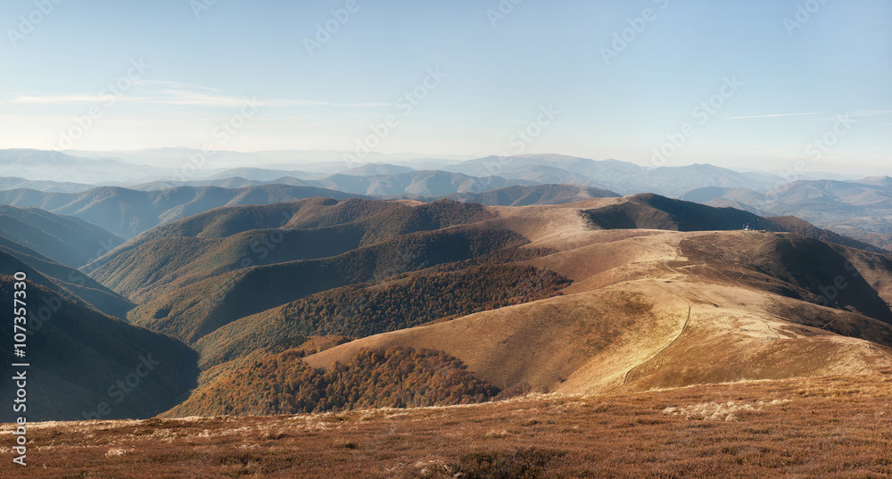 Red autumn in a Carpathian mountains. Borzhava ridge. National park of Ukraine