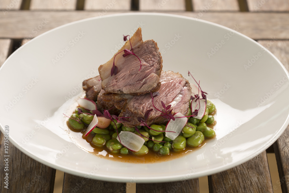 Roast rump of lamb with broad beans, peas & summer radishes
Roast rump of lamb with broad beans, peas & summer radishes